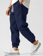 Jonas | Men's Jogger Trousers with Drawstring, Tapered-Fit Summer Trousers | Everlasting Boutique | Dark Blue
