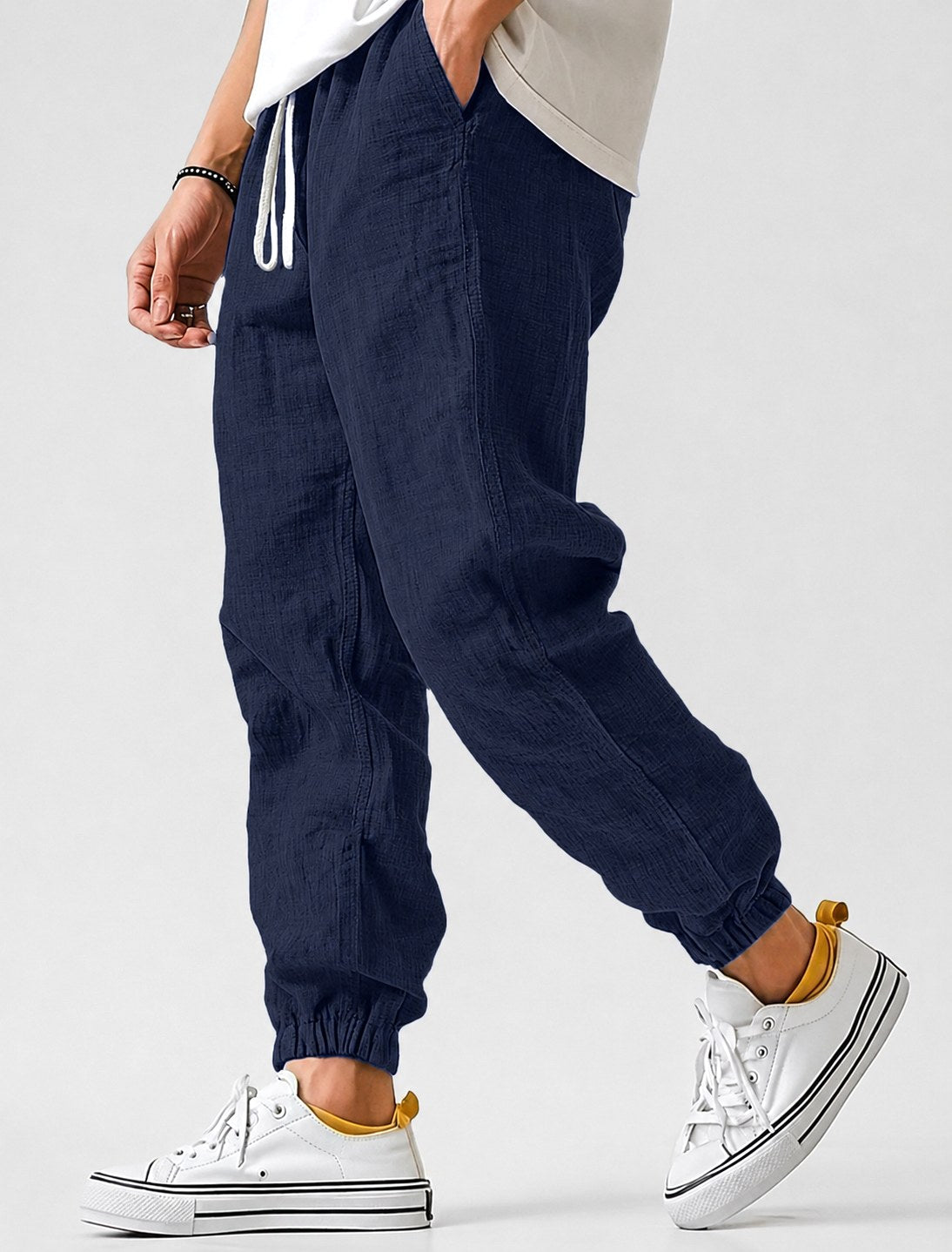 Jonas | Men's Jogger Trousers with Drawstring, Tapered-Fit Summer Trousers | Everlasting Boutique | Dark Blue