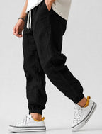 Jonas | Men's Jogger Trousers with Drawstring, Tapered-Fit Summer Trousers | Everlasting Boutique | Black