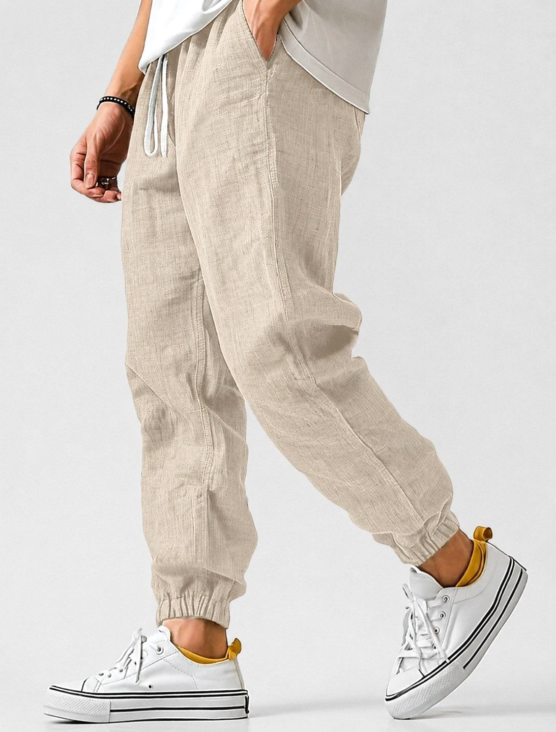 Jonas | Men's Jogger Trousers with Drawstring, Tapered-Fit Summer Trousers | Everlasting Boutique | Khaki