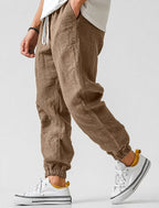 Jonas | Men's Jogger Trousers with Drawstring, Tapered-Fit Summer Trousers | Everlasting Boutique | Dark Brown
