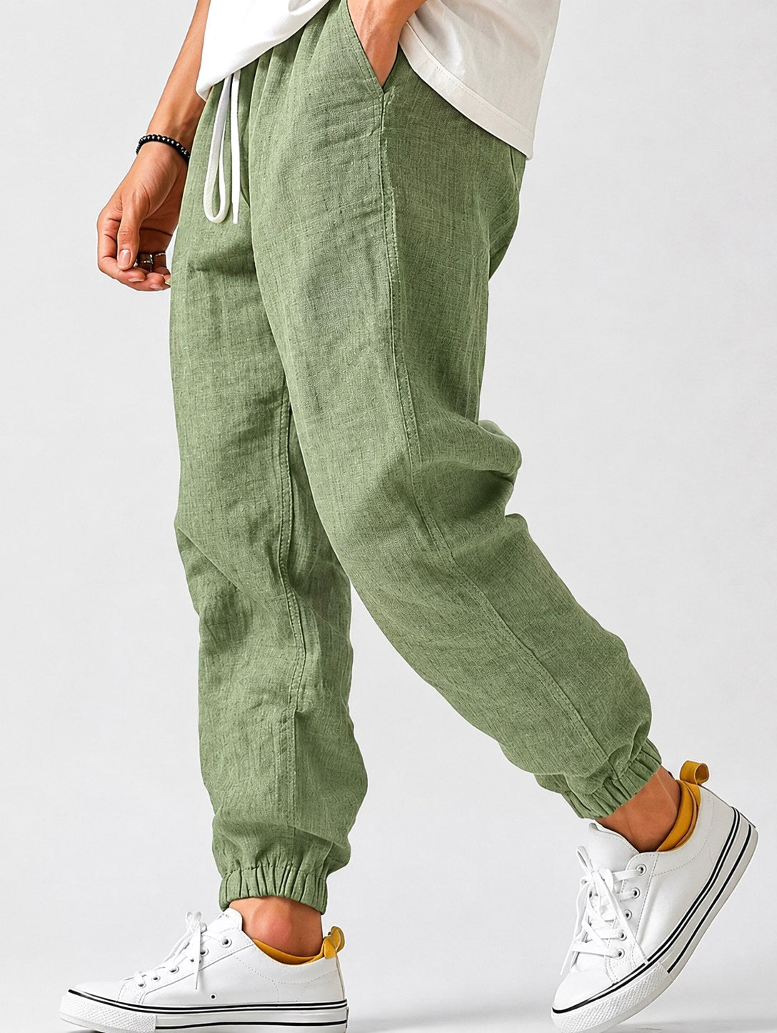Jonas | Men's Jogger Trousers with Drawstring, Tapered-Fit Summer Trousers | Everlasting Boutique | Green
