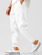 Jonas | Men's Jogger Trousers with Drawstring, Tapered-Fit Summer Trousers | Everlasting Boutique | White