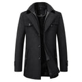 Jonathan | Men's Mid-Length Pea Coat, Notched Lapel Autumn Coat | Everlasting Boutique | Black