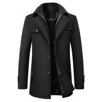 Jonathan | Men's Mid-Length Pea Coat, Notched Lapel Autumn Coat | Everlasting Boutique | Black