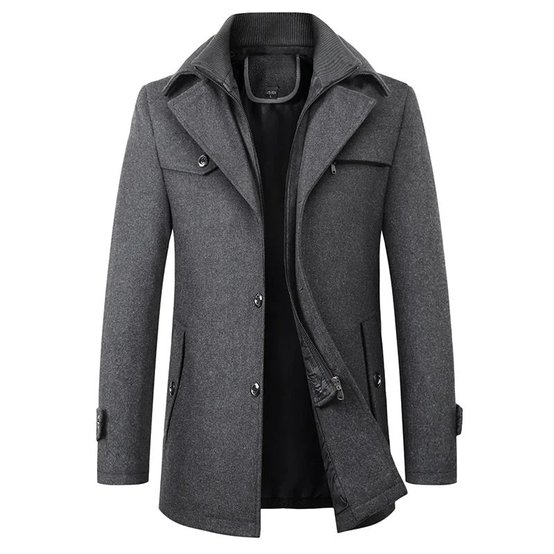 Jonathan | Men's Mid-Length Pea Coat, Notched Lapel Autumn Coat | Everlasting Boutique | Grey
