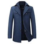 Jonathan | Men's Mid-Length Pea Coat, Notched Lapel Autumn Coat | Everlasting Boutique | Navy