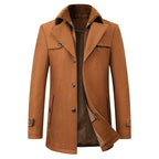 Jonathan | Men's Mid-Length Pea Coat, Notched Lapel Autumn Coat | Everlasting Boutique | Brown