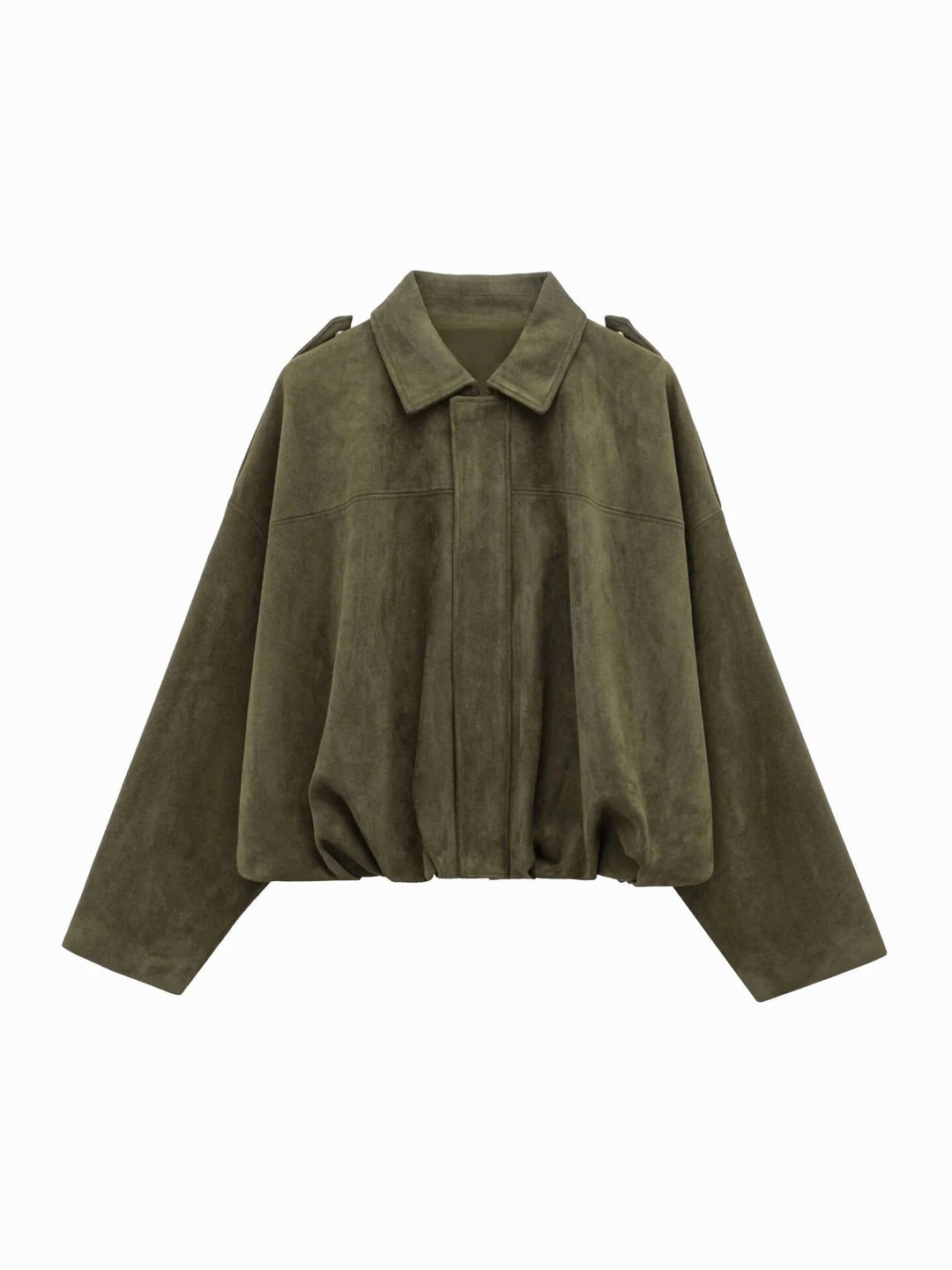 Josette | Women's Faux Suede Collared Bomber Jacket, Perfect for Everyday Wear | Everlasting Boutique | Green