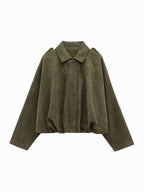 Josette | Women's Faux Suede Collared Bomber Jacket, Perfect for Everyday Wear | Everlasting Boutique | Green