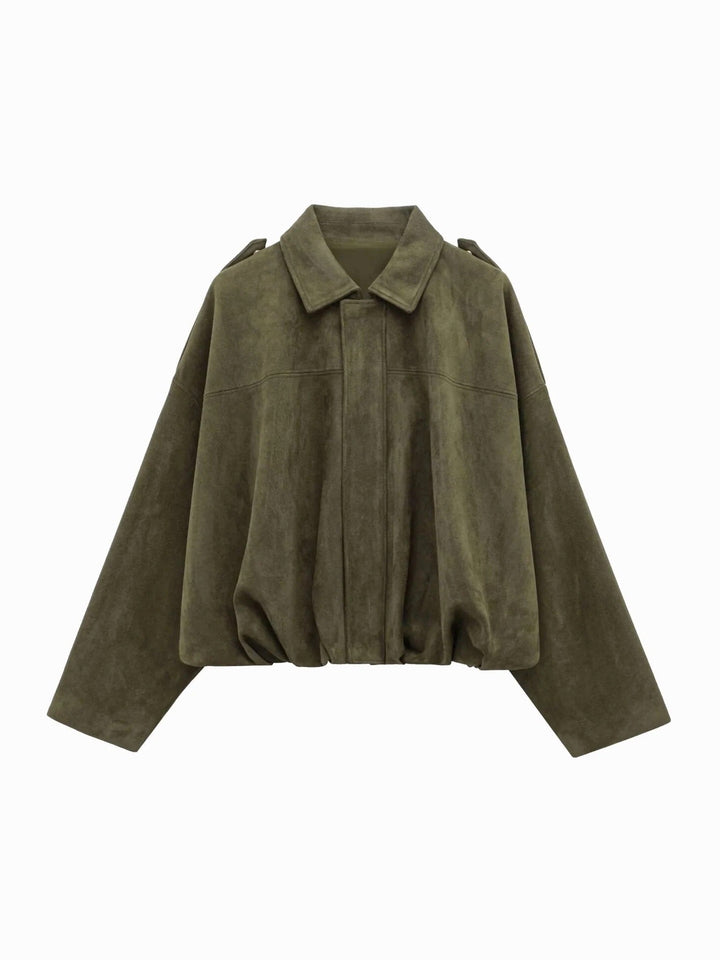 Josette | Women's Faux Suede Collared Bomber Jacket, Perfect for Everyday Wear | Everlasting Boutique | Green