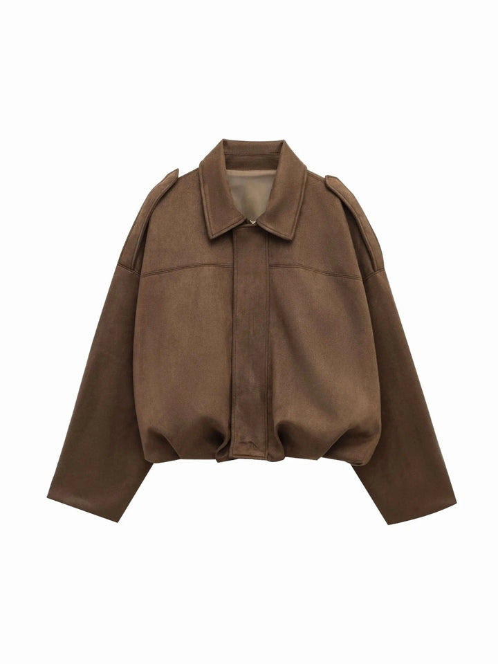 Josette | Women's Faux Suede Collared Bomber Jacket, Perfect for Everyday Wear | Everlasting Boutique