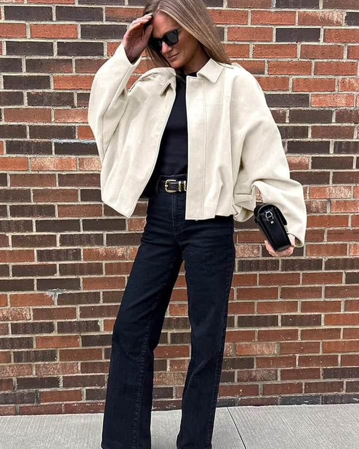 Josette | Women's Faux Suede Collared Bomber Jacket, Perfect for Everyday Wear | Everlasting Boutique