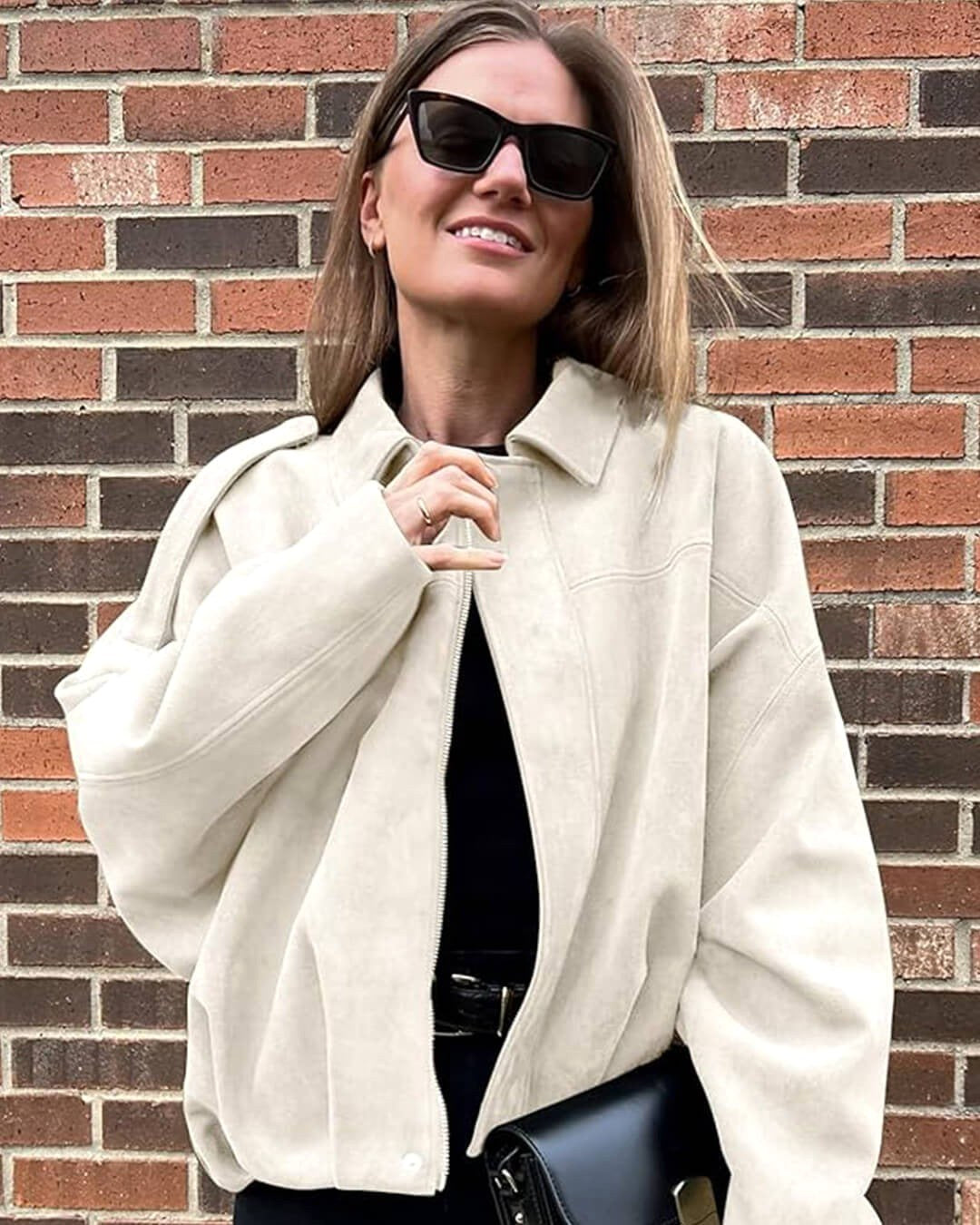 Josette | Women's Faux Suede Collared Bomber Jacket, Perfect for Everyday Wear | Everlasting Boutique