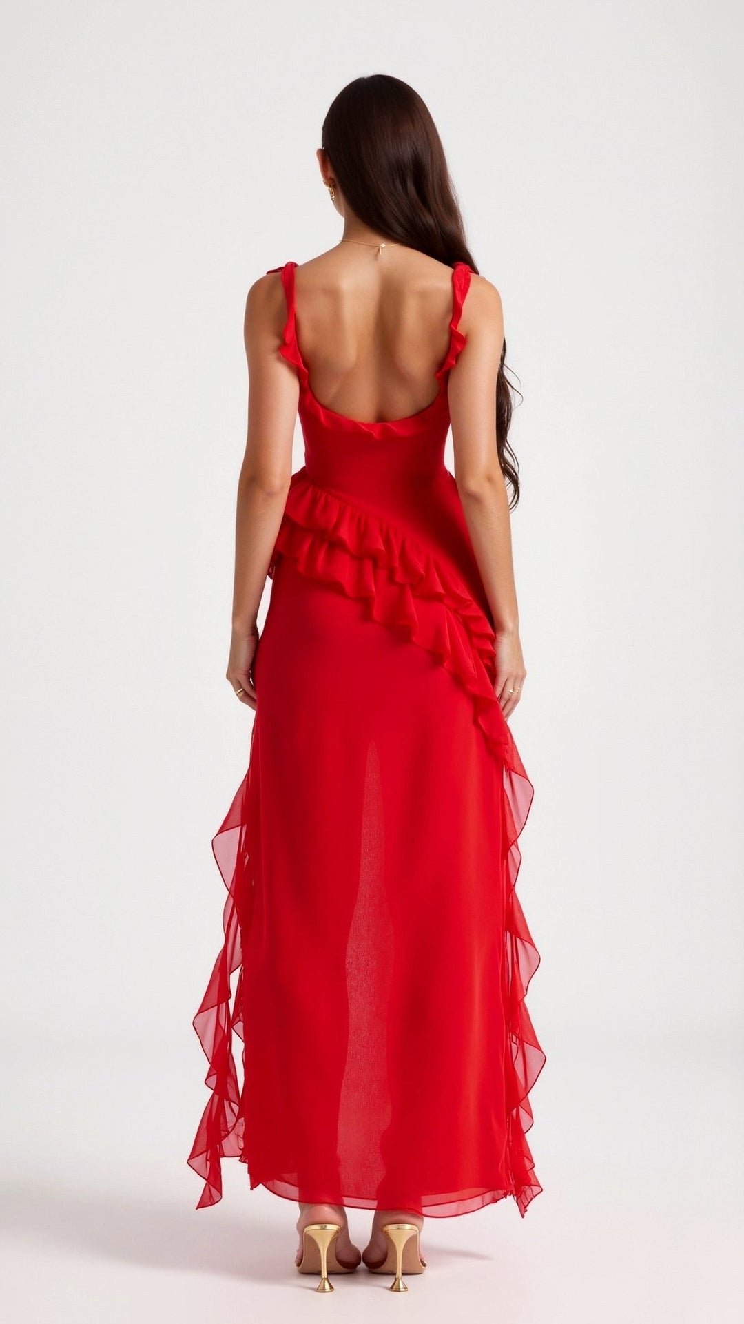 Julia | Women's Ruffled Maxi Dress, Front Slit Evening Dress | Everlasting Boutique