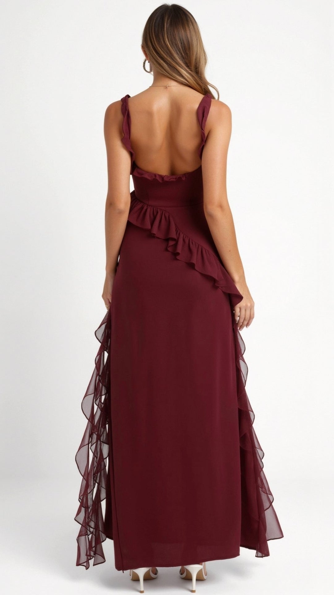 Julia | Women's Ruffled Maxi Dress, Front Slit Evening Dress | Everlasting Boutique