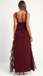 Julia | Women's Ruffled Maxi Dress, Front Slit Evening Dress | Everlasting Boutique