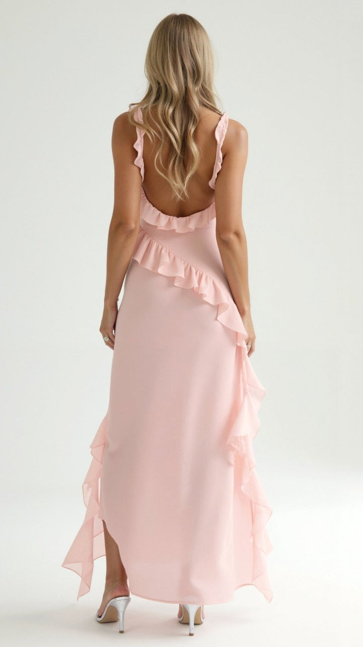 Julia | Women's Ruffled Maxi Dress, Front Slit Evening Dress | Everlasting Boutique