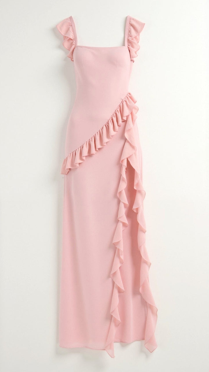 Julia | Women's Ruffled Maxi Dress, Front Slit Evening Dress | Everlasting Boutique