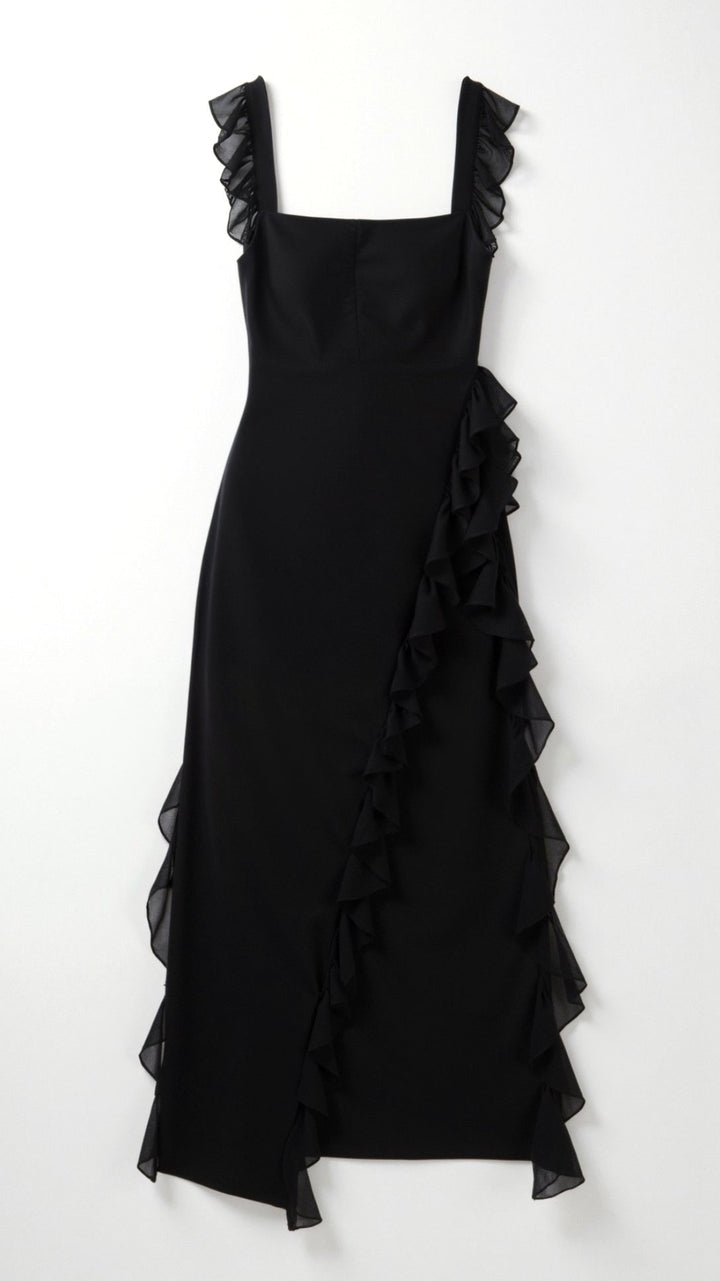 Julia | Women's Ruffled Maxi Dress, Front Slit Evening Dress | Everlasting Boutique