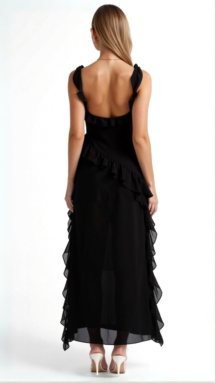 Julia | Women's Ruffled Maxi Dress, Front Slit Evening Dress | Everlasting Boutique