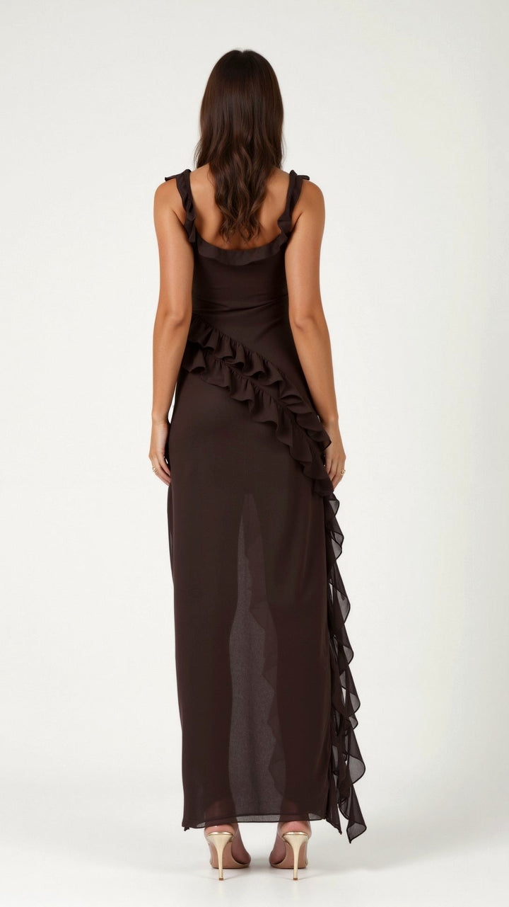 Julia | Women's Ruffled Maxi Dress, Front Slit Evening Dress | Everlasting Boutique