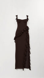 Julia | Women's Ruffled Maxi Dress, Front Slit Evening Dress | Everlasting Boutique