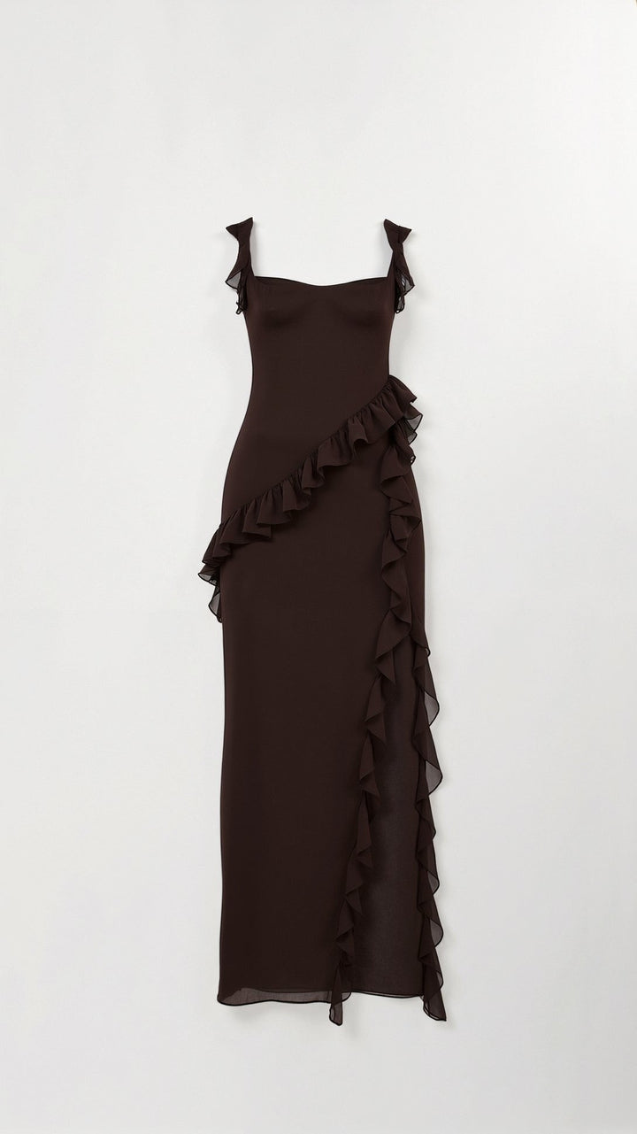 Julia | Women's Ruffled Maxi Dress, Front Slit Evening Dress | Everlasting Boutique