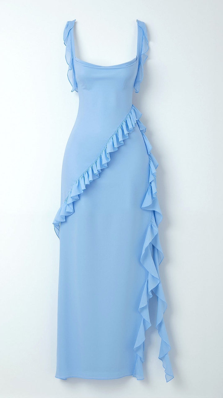 Julia | Women's Ruffled Maxi Dress, Front Slit Evening Dress | Everlasting Boutique