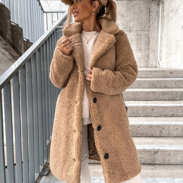 Juliette | Women's Oversized Teddy Long Coat, Soft Texture Autumn Coat | Everlasting Boutique | Beige