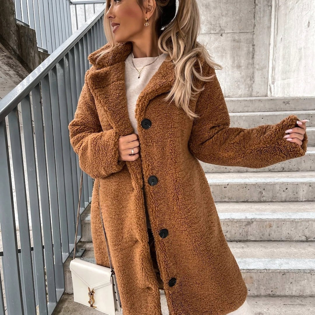 Juliette | Women's Oversized Teddy Long Coat, Soft Texture Autumn Coat | Everlasting Boutique | Brown