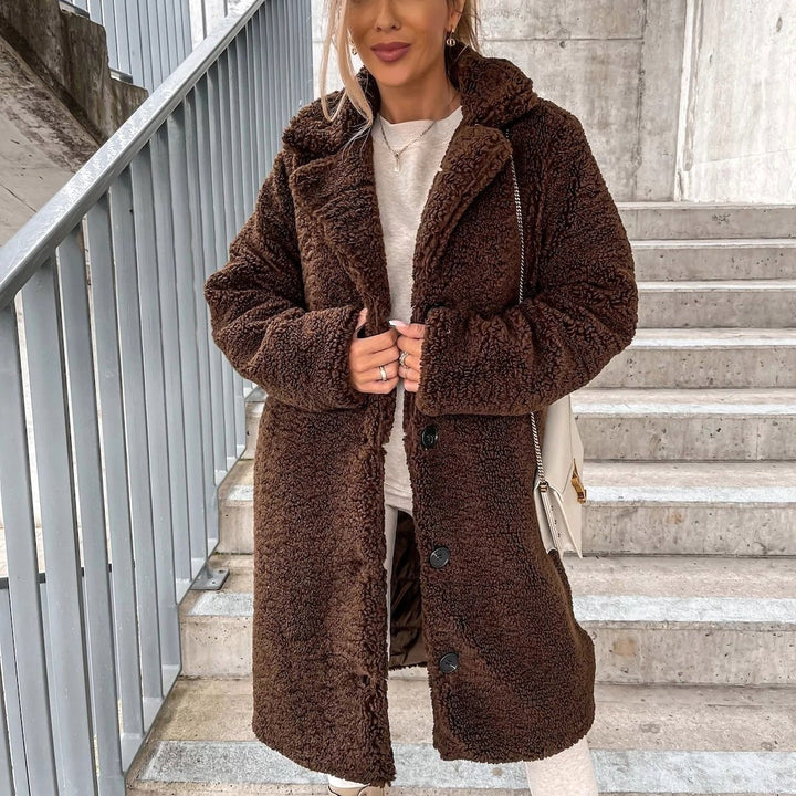Juliette | Women's Oversized Teddy Long Coat, Soft Texture Autumn Coat | Everlasting Boutique | Dark Brown
