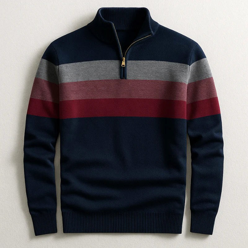 Justin | Men's Striped Cotton Jumper, Crew Neck Pullover | Everlasting Boutique | Navy