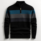 Justin | Men's Striped Cotton Jumper, Crew Neck Pullover | Everlasting Boutique | Black