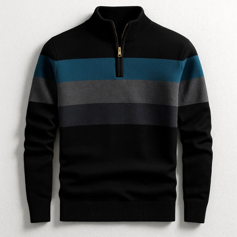 Justin | Men's Striped Cotton Jumper, Crew Neck Pullover | Everlasting Boutique | Black