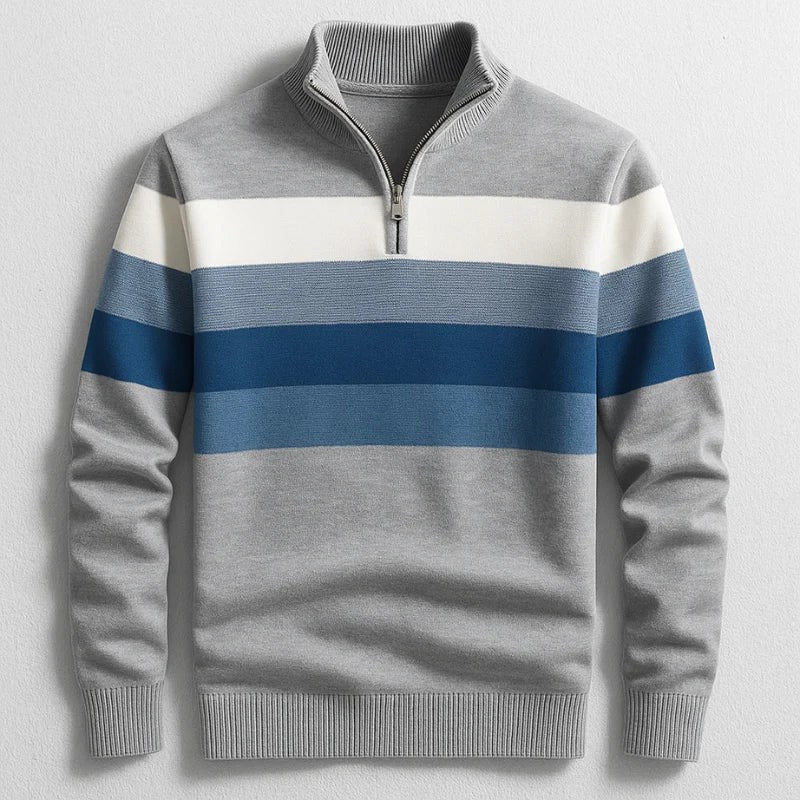 Justin | Men's Striped Cotton Jumper, Crew Neck Pullover | Everlasting Boutique | Grey