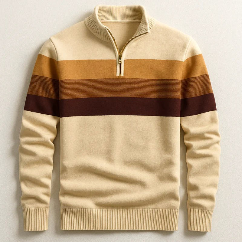 Justin | Men's Striped Cotton Jumper, Crew Neck Pullover | Everlasting Boutique | Brown