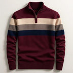 Justin | Men's Striped Cotton Jumper, Crew Neck Pullover | Everlasting Boutique | Maroon