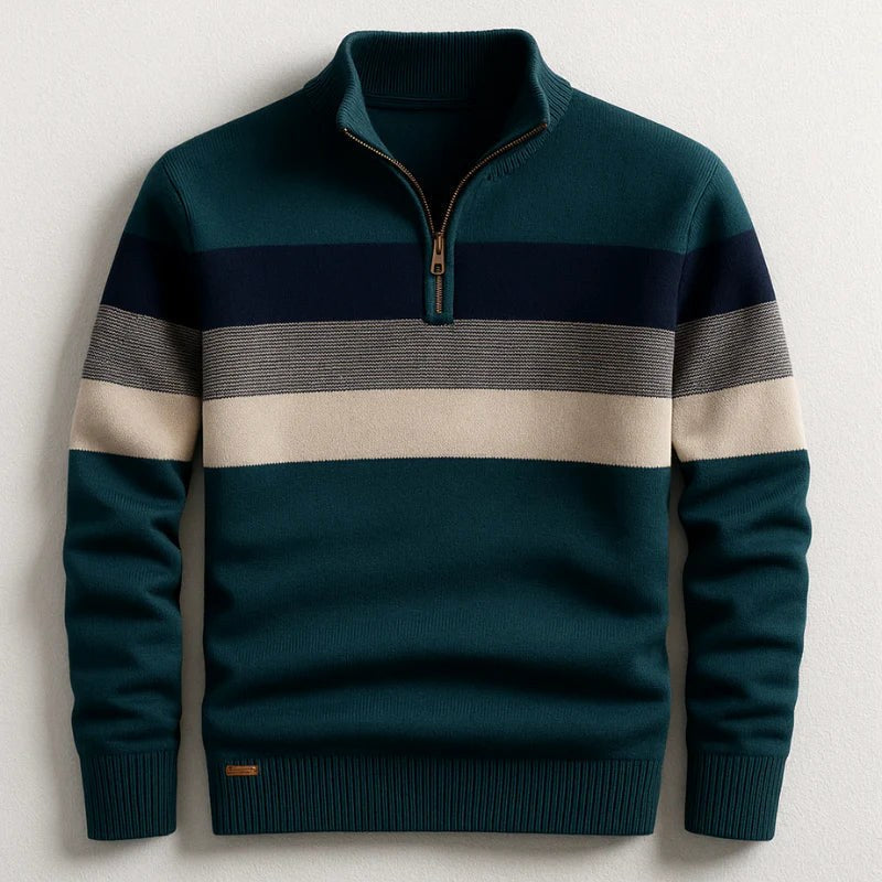 Justin | Men's Striped Cotton Jumper, Crew Neck Pullover | Everlasting Boutique | Green