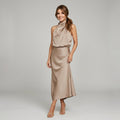Karen | Draped Midi Dress with Wrap-Style Bodice and High Neckline, Sleeveless Evening Dress | Everlasting Boutique