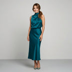 Karen | Draped Midi Dress with Wrap-Style Bodice and High Neckline, Sleeveless Evening Dress | Everlasting Boutique