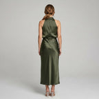 Karen | Draped Midi Dress with Wrap-Style Bodice and High Neckline, Sleeveless Evening Dress | Everlasting Boutique