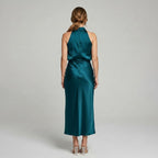 Karen | Draped Midi Dress with Wrap-Style Bodice and High Neckline, Sleeveless Evening Dress | Everlasting Boutique