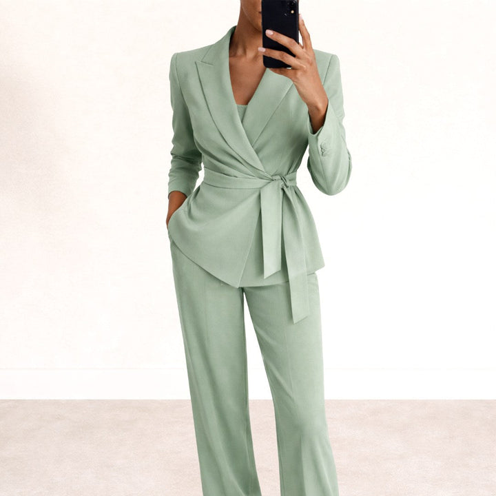 Katarzyna | Women's Tie-Waist Blazer with Wide-Leg Trousers, Two-Piece Suit | Everlasting Boutique