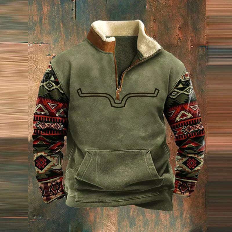 Kieran | Men's Fleece Quarter-Zip Western Pullover, Sherpa-Lined Jumper | Everlasting Boutique