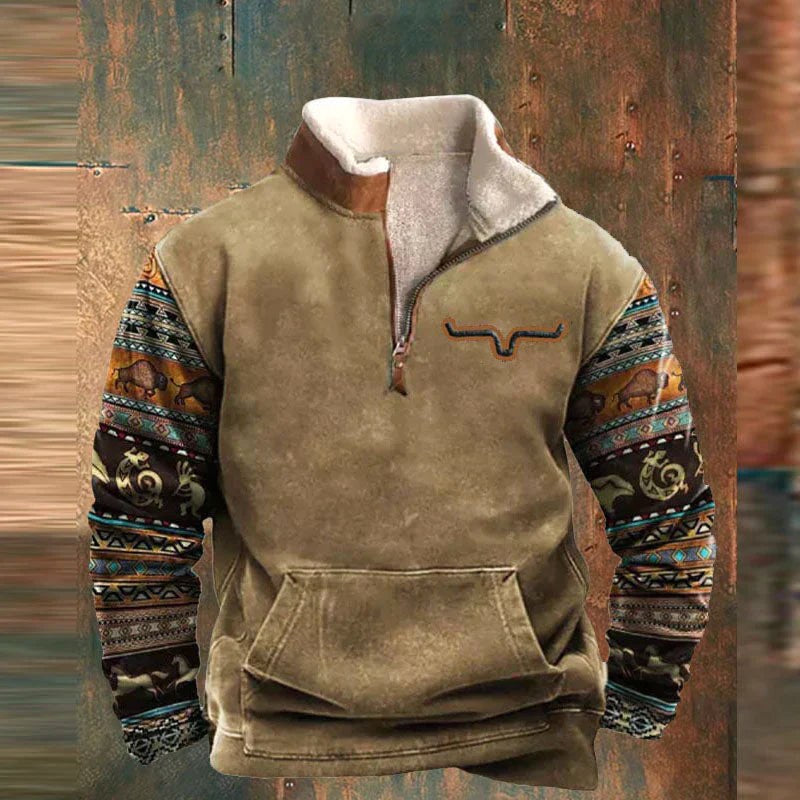 Kieran | Men's Fleece Quarter-Zip Western Pullover, Sherpa-Lined Jumper | Everlasting Boutique
