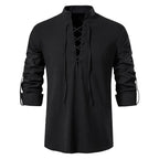 Conrad | Men's Linen Shirt with Neck-Tie Detail, Boho Linen Shirt | Everlasting Boutique