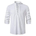 Conrad | Men's Linen Shirt with Neck-Tie Detail, Boho Linen Shirt | Everlasting Boutique