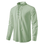 Conrad | Men's Linen Shirt with Neck-Tie Detail, Boho Linen Shirt | Everlasting Boutique