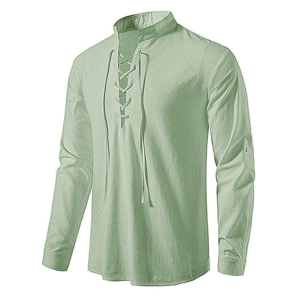 Conrad | Men's Linen Shirt with Neck-Tie Detail, Boho Linen Shirt | Everlasting Boutique